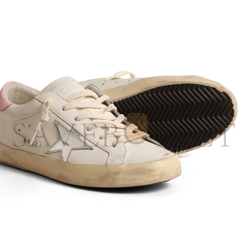GOLDEN GOOSE WOMEN'S SUPER-STAR WITH SILVER LEATHER STAR AND PINK HEEL TAB GWF00102 GOLDEN GOOSE WOMEN'S SUPER-STAR WITH SILVER LEATHER STAR AND PINK HEEL TAB GWF00102